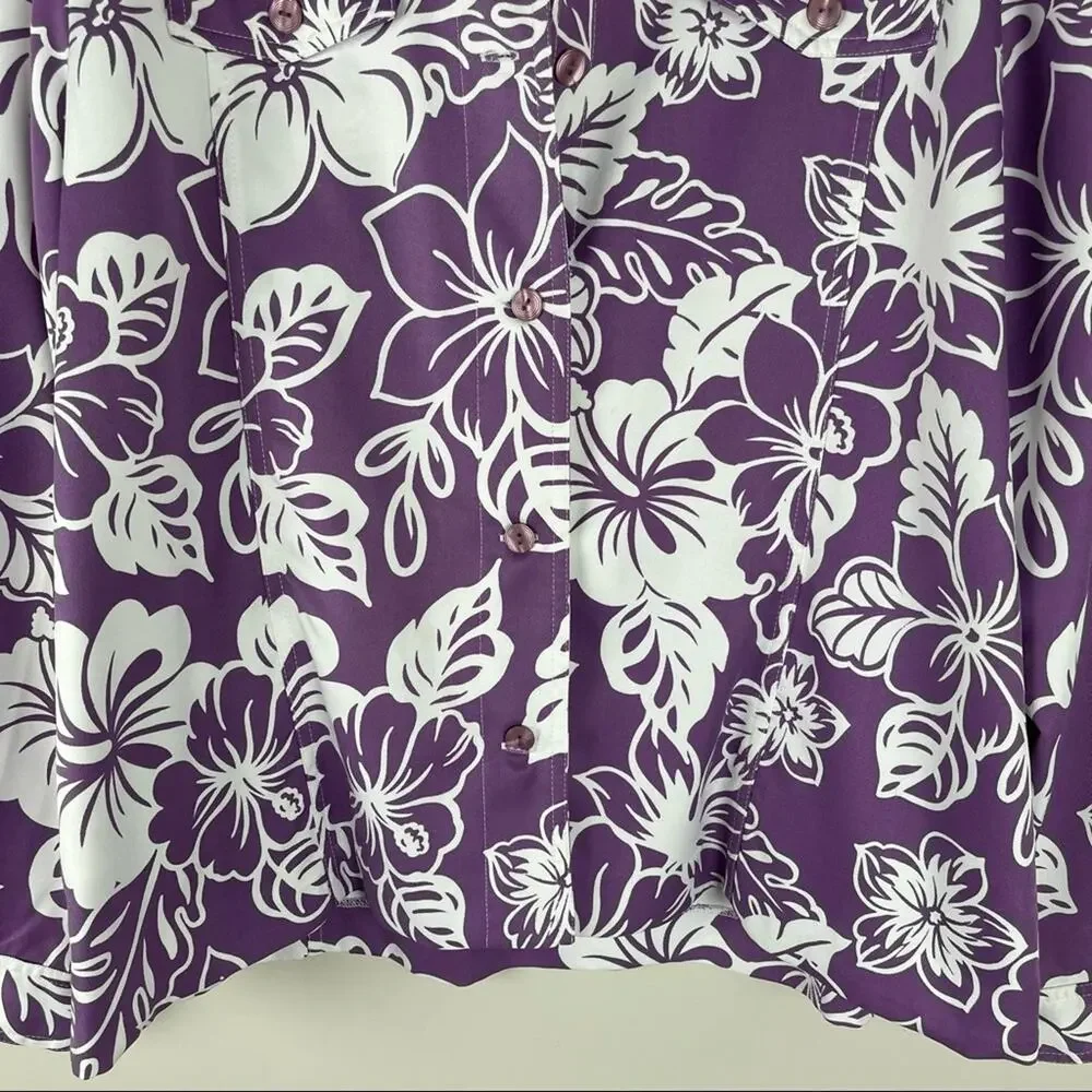 Alfred Dunner purple white tropical floral lightweight beach cruise jacket 16